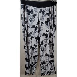 Cacique Black White Butterfly Print PJ Bottoms 14 16 Lightweight Soft Stretch